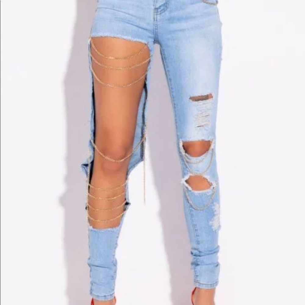 Shop Akira Gold Chain Distress Jeans